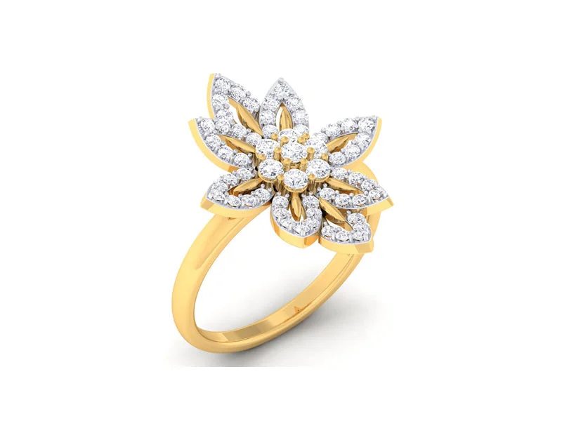 Classic Wedding Band with Diamonds-Artistic Floral Ring