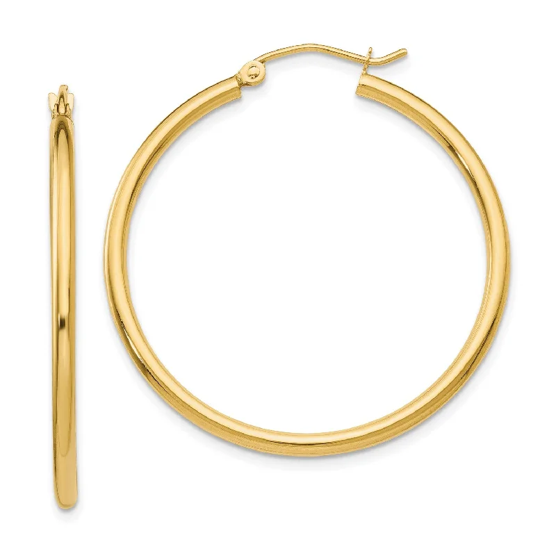 Simple Hoop Earrings for Brides-14KT Yellow Gold 35X2MM Hoop Earrings