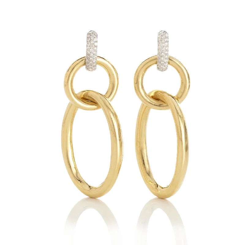 Round Hoop Earrings-Pavé Diamond & Gold Open Link Drop Earrings