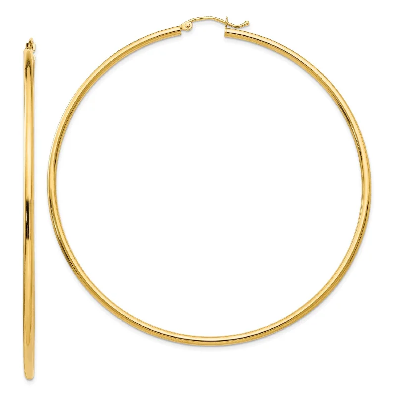 Funky Earrings for Teens-14KT Yellow Gold 70X2MM Hoop Earrings