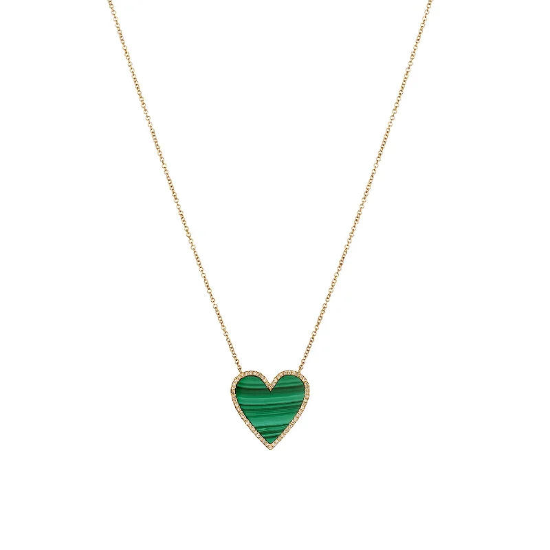 Wedding Necklace with Crystals-MALACHITE & DIAMOND HEART NECKLACE