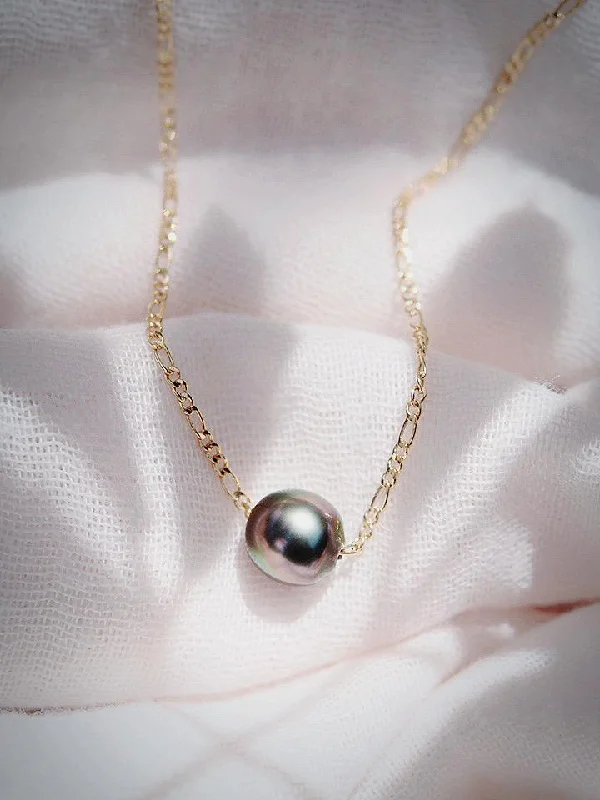 Beautiful Diamond Necklace-Single Floating Tahitian Pearl Necklace - Miliani