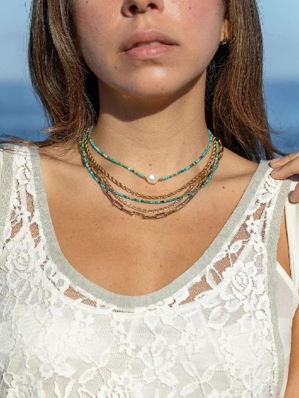 Luxury Beaded Necklace-Dainty Pearl Turquoise Choker Necklace - Kawena