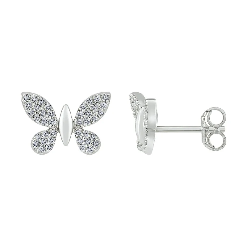 Casual Earrings for Women-1/5 CTW Diamond Butterfly Stud Earrings in Sterling Silver