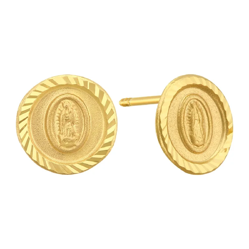 Unique Silver Earrings-14KT Yellow Gold Virgin de Guadalupe Earrings