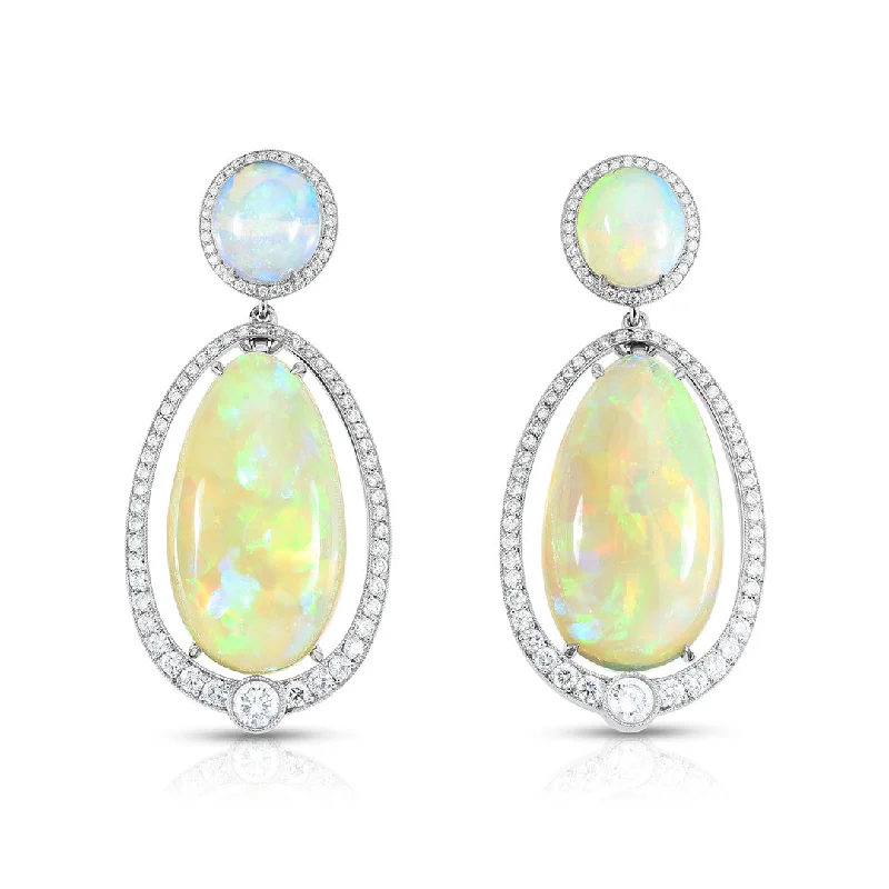 Hoop Earrings with Gemstones-Opal & Diamond Drop Earrings