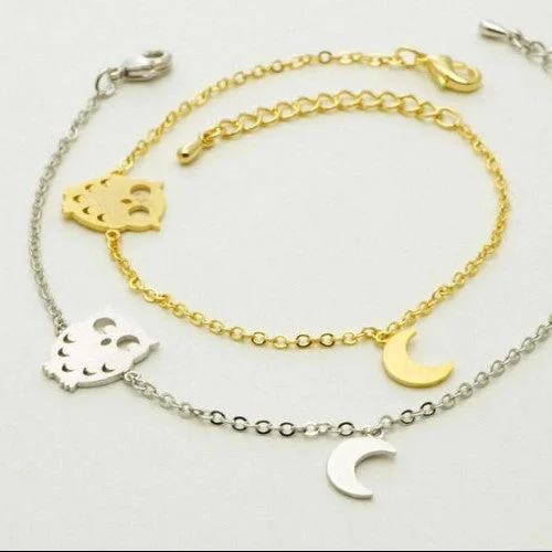 Simple Tennis Bracelet-Gold Chain Link Night Vintage Owl Charm Bracelet for Women