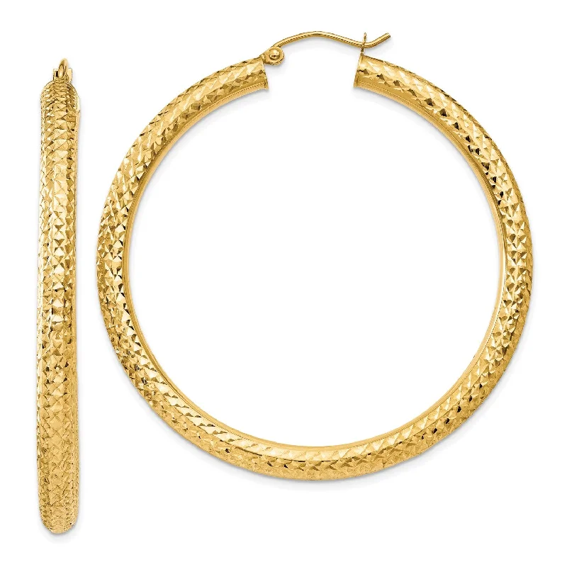 Small Hoop Earrings for Women-14KT Yellow Gold 50X4MM Diamond-cut Hoop Earrings