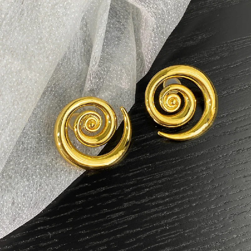 Black Earrings for Women-1 Pair Vintage Style Geometric Solid Color Plating Hollow Out Metal Ear Studs