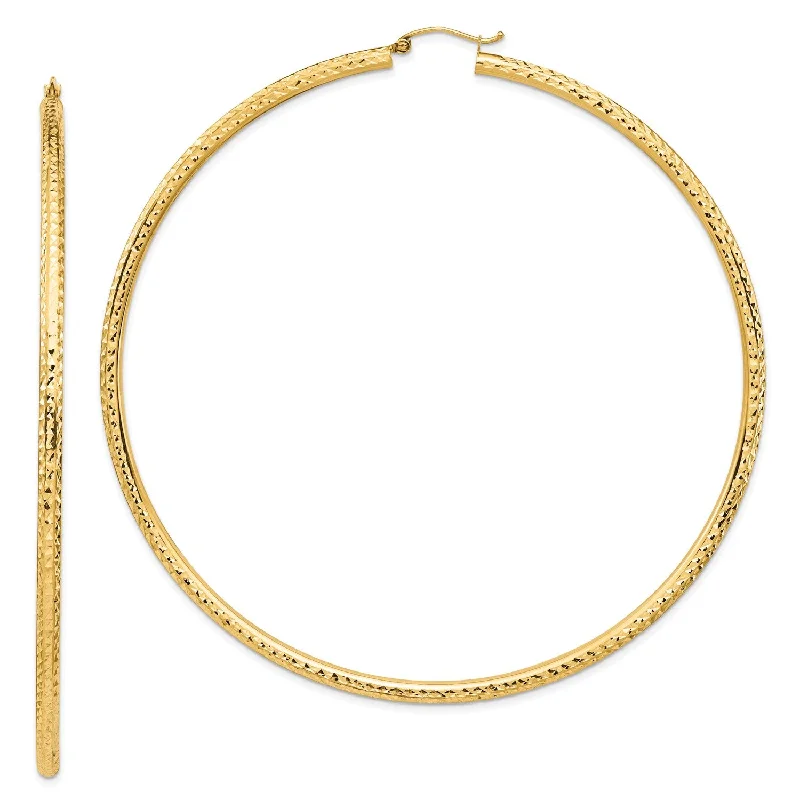 Designer Earrings for Special Occasions-14KT Yellow Gold 90X3MM Diamond-cut Hoop Earrings