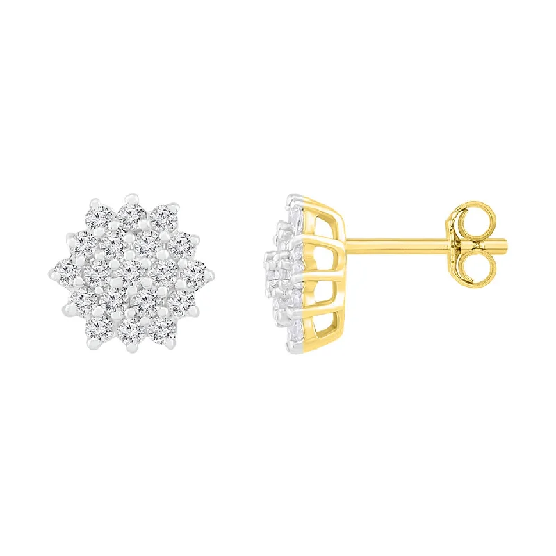 Elegant Gemstone Stud Earrings-1/5 CTW Diamond Cluster Stud Earrings in 10KT Yellow Gold