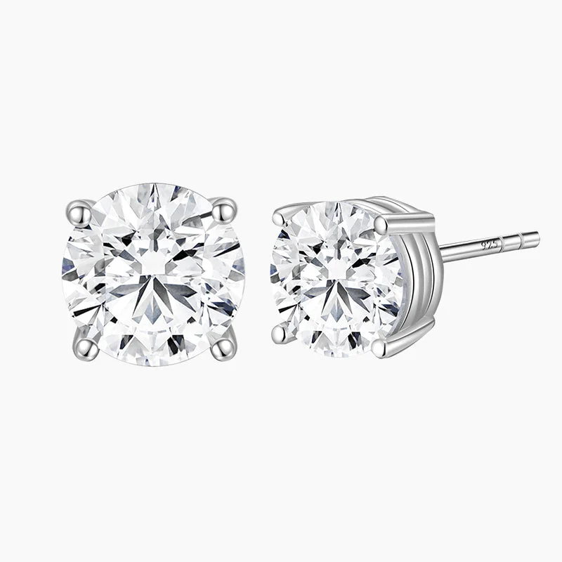 Elegant Stud Earrings-Sterling Silver Round Cut Post Earrings