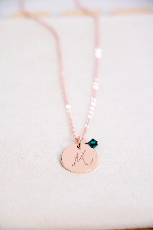 Heart Pendant Necklace-script initial necklace {yellow + rose gold}