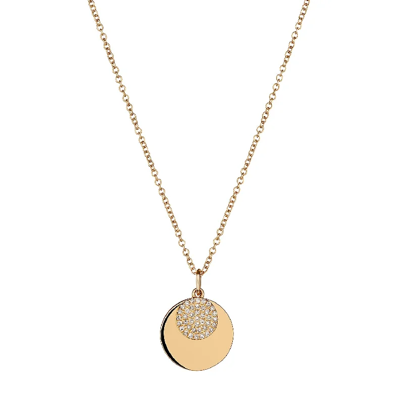 Heart Necklace with Diamonds-PAVÉ DIAMOND AND DISC NECKLACE