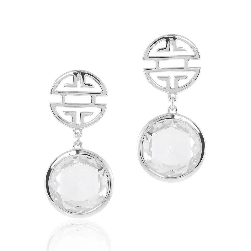 Bridal Earrings with Diamonds-Silver Shou & White Quartz Drop Earrings