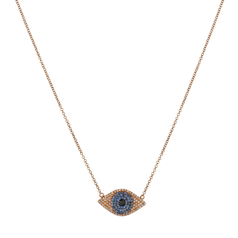 Colorful Crystal Necklace-SAPPHIRE & DIAMOND EVIL EYE NECKLACE