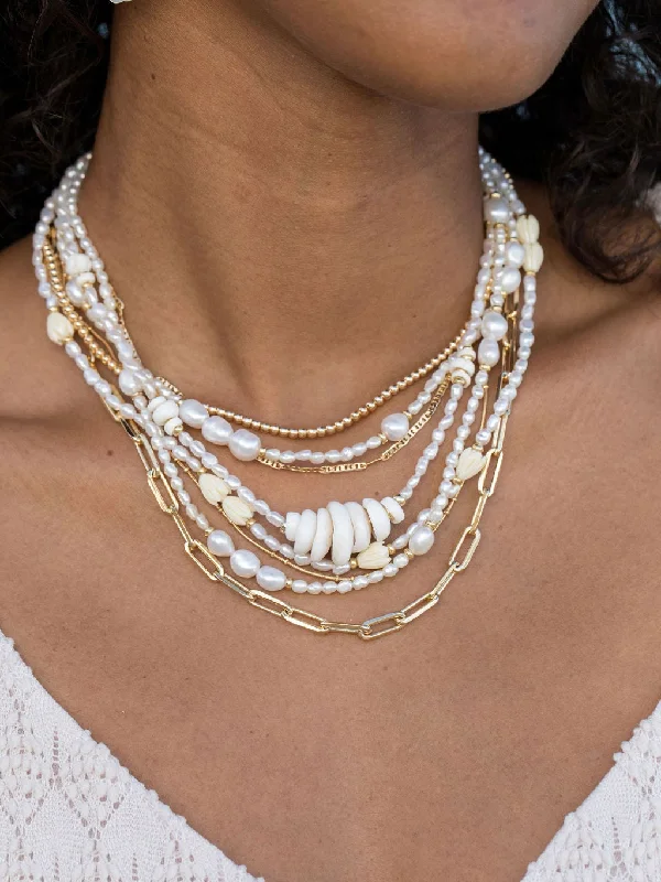 Fashionable Birthstone Necklace-Gold and White Pearl Bead Necklace - Hiwahiwa