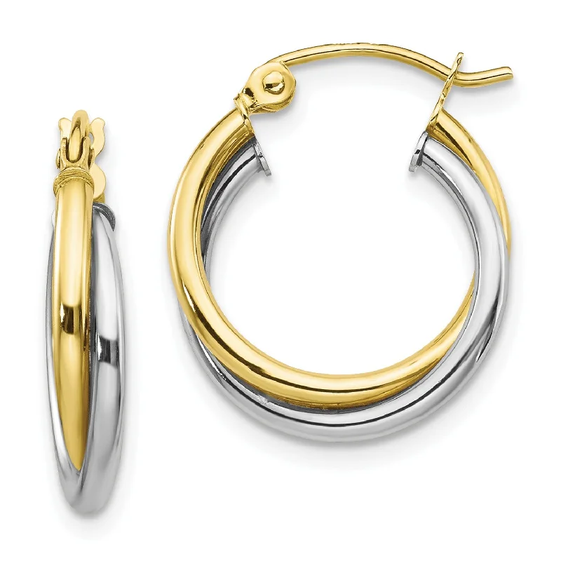 Unique Silver Earrings-10KT White and Yellow Gold 19X16MM Twist Hoop Earrings