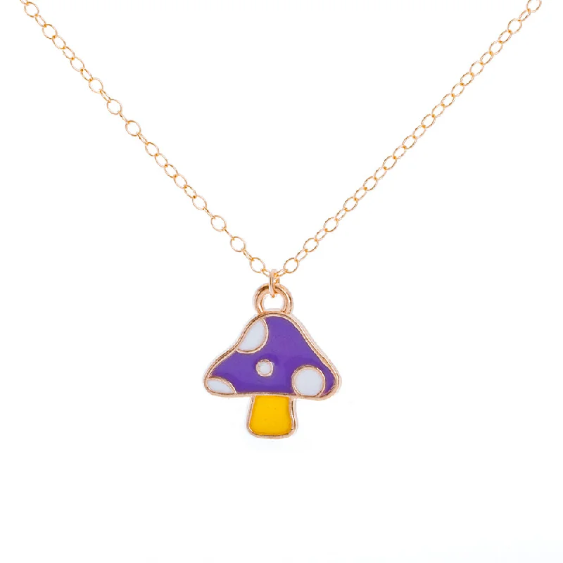 Stunning Gemstone Necklace-Gold Enamel Mushroom Necklace