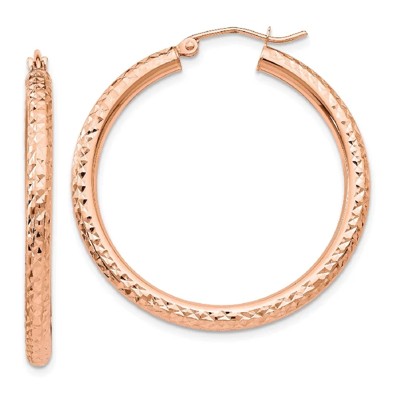 Tiny Huggie Earrings-14KT Rose Gold 35X3MM Hoop Diamond-cut Earrings