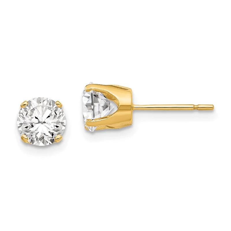 Gold Earrings with Crystals-14KT Yellow Gold 5.8MM Round Cubic Zirconia Stud Earrings