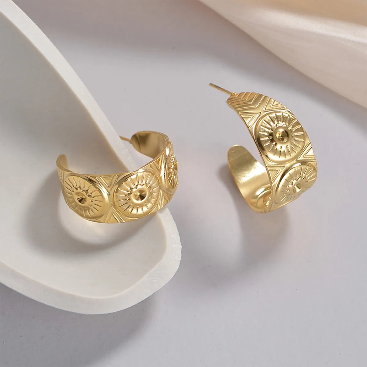 Wedding Jewelry Earrings-1 Pair Streetwear C Shape Plating Metal Stainless Steel 18k Gold Plated Ear Studs