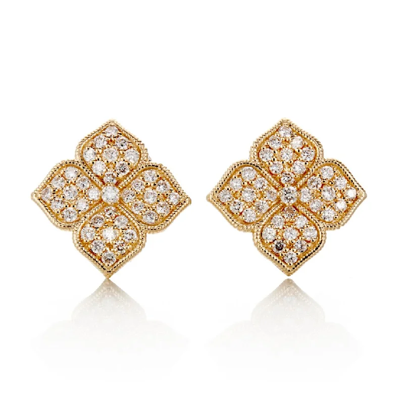 Large Drop Earrings-Pavé Diamond Floral Earrings