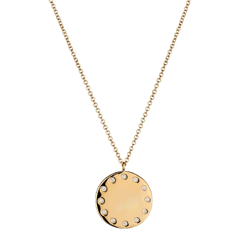 Simple Crystal Necklace-DIAMOND STUDDED DISC NECKLACE