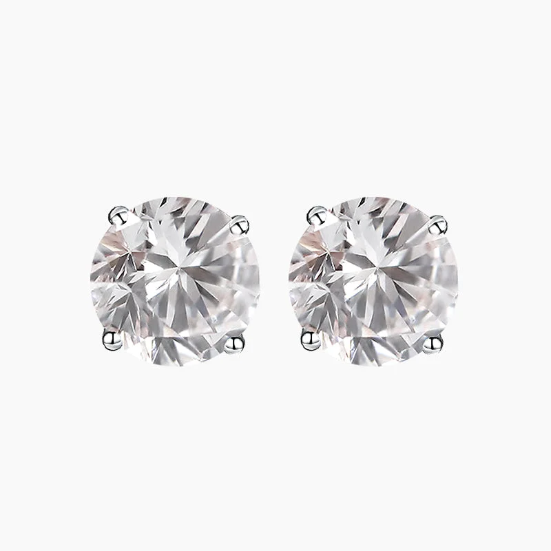 Statement Earrings for Weddings-Classic Round Cut Zirconia Earrings in Sterling Silver