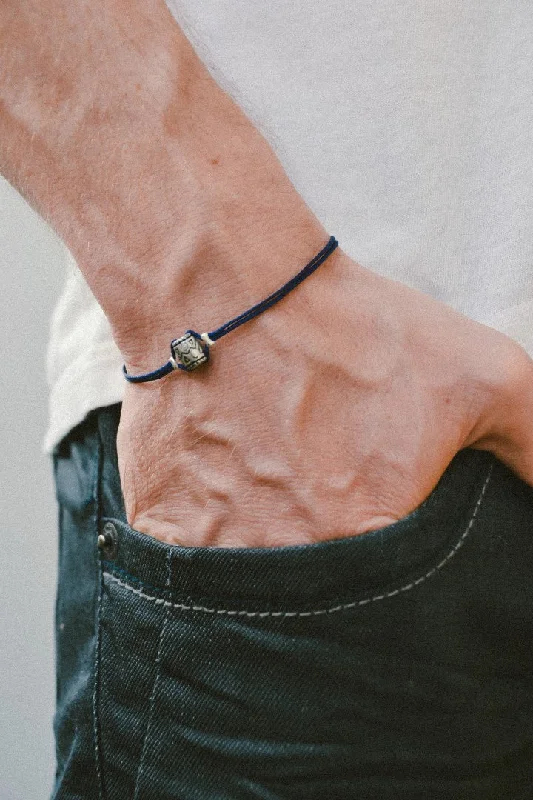 Custom Birthstone Bracelet-Silver tube bracelet for men, blue cord