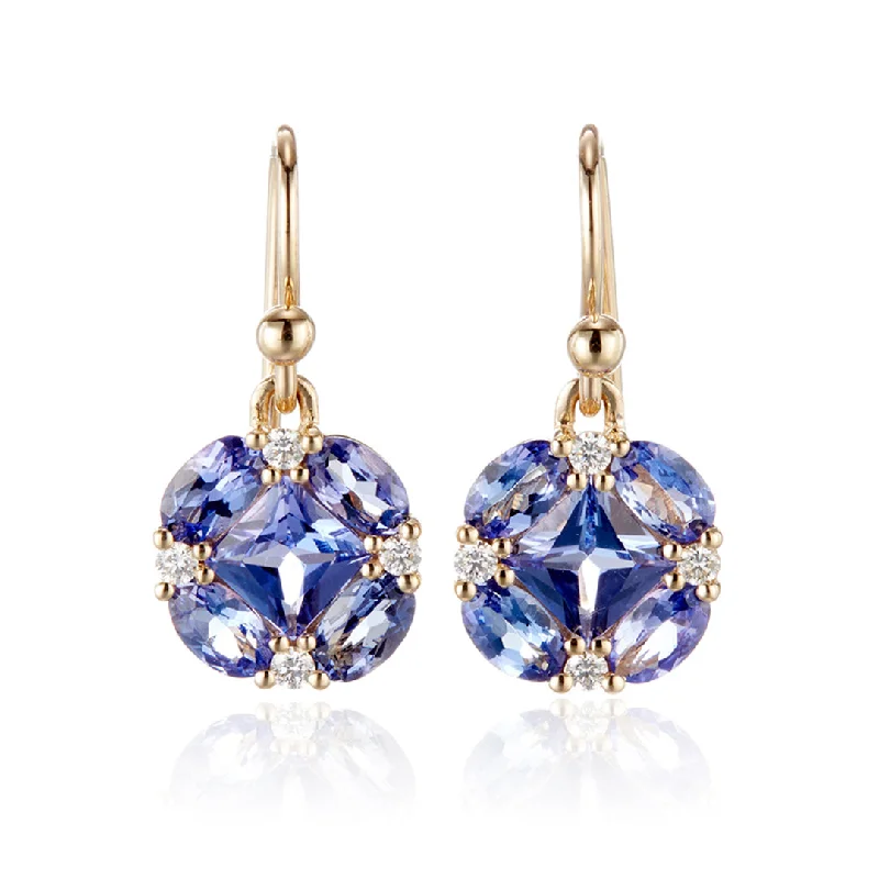 Luxurious Pearl Earrings-Quadrille Drop Earrings in Tanzanite & Diamonds