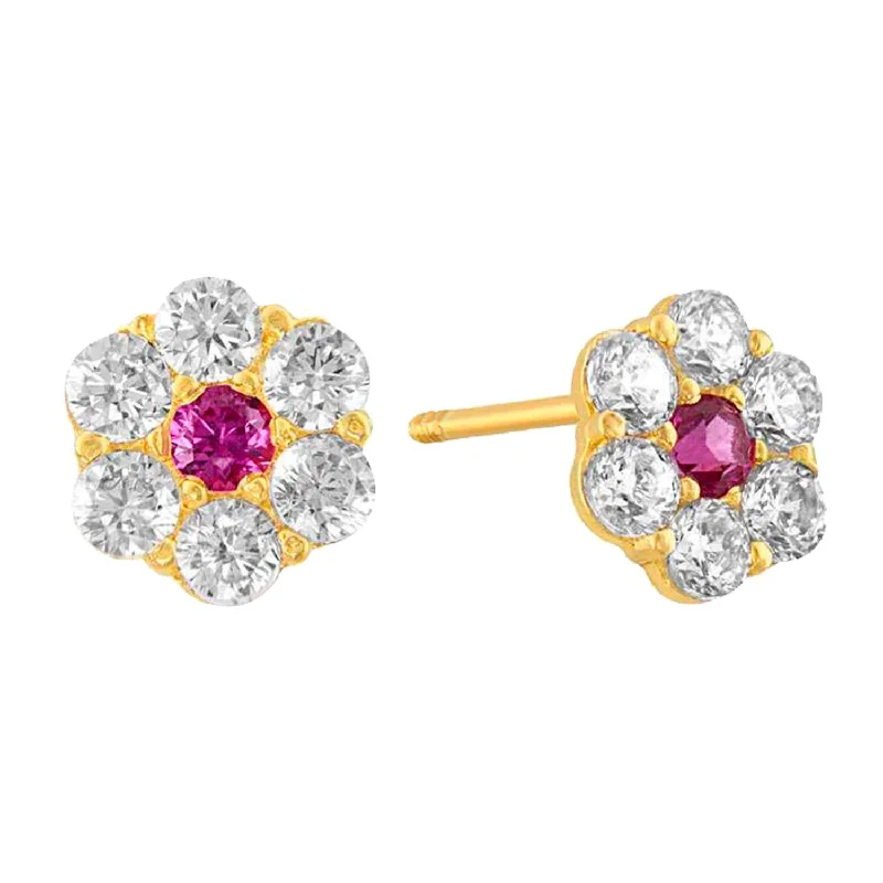 Diamond Dangle Earrings-14KT Yellow Gold and Cubic Zirconia Rosette Stud Earrings