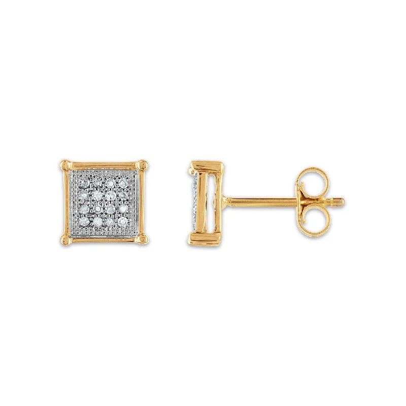 Rose Gold Hoop Earrings-1/7 CTW Diamond Cluster Stud Earrings in 10KT Yellow Gold