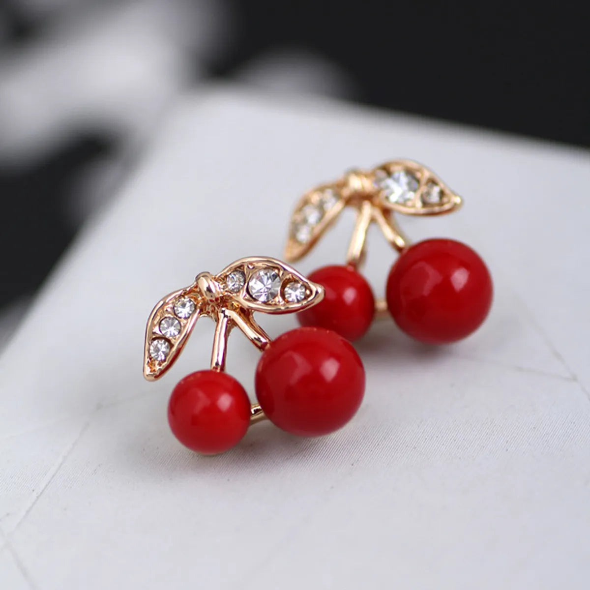 Designer Diamond Earrings-1 Pair Sweet Cherry Alloy Inlay Artificial Gemstones Gold Plated Women's Ear Studs