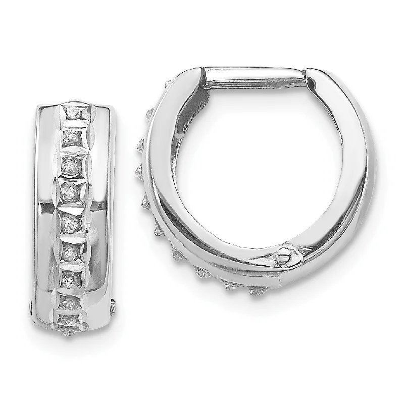 Fashion Earrings for Women-Diamond Fascination Hinged / Huggie Diamond Accent Hoop Earrings in 14KT White Gold