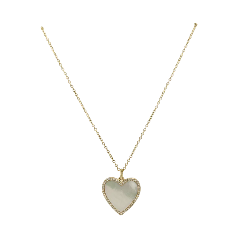 Minimalist Gold Necklace-MOTHER OF PEARL & DIAMOND HEART NECKLACE