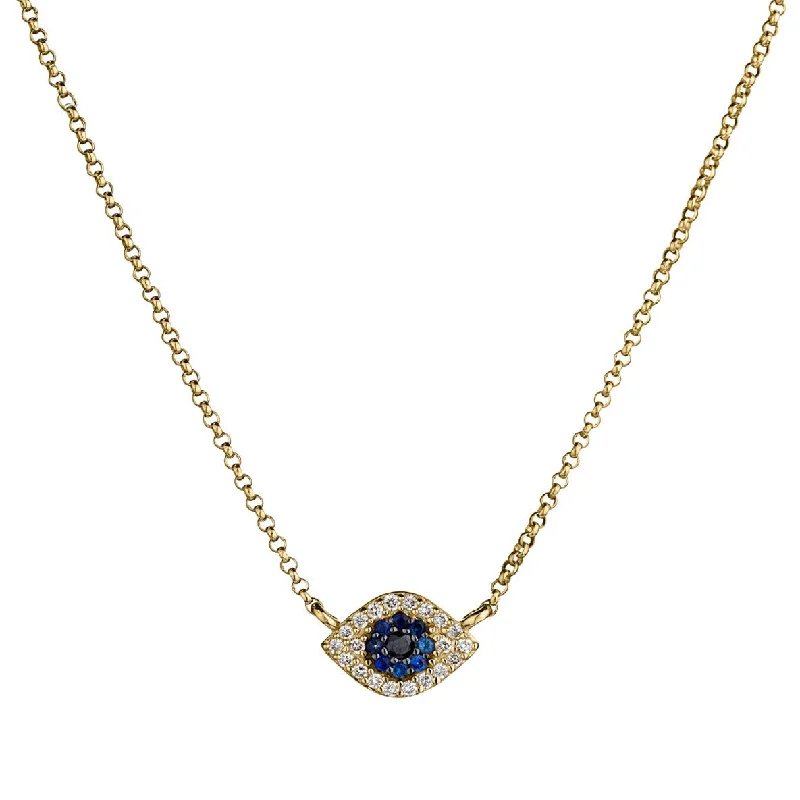 Gemstone Necklace for Weddings-DIAMOND & BLUE SAPPHIRE EVIL EYE NECKLACE