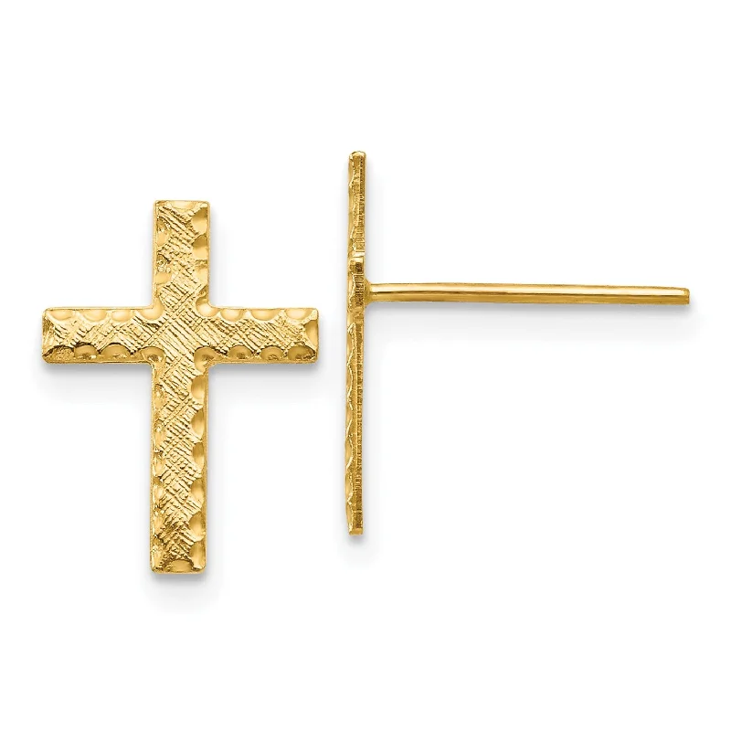 Modern Stud Earrings-14KT Yellow Gold 13X10MM Diamond-cut Cross Earrings