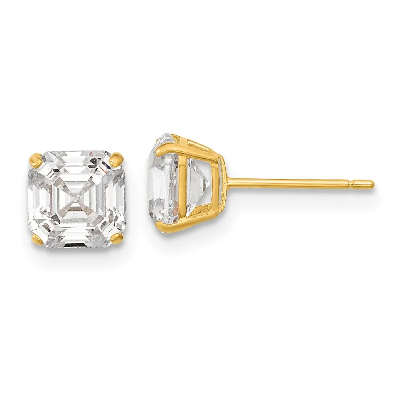 Pink Gemstone Earrings-6MM Ascher Cubic Zirconia Stud Earrings in 14KT Yellow Gold