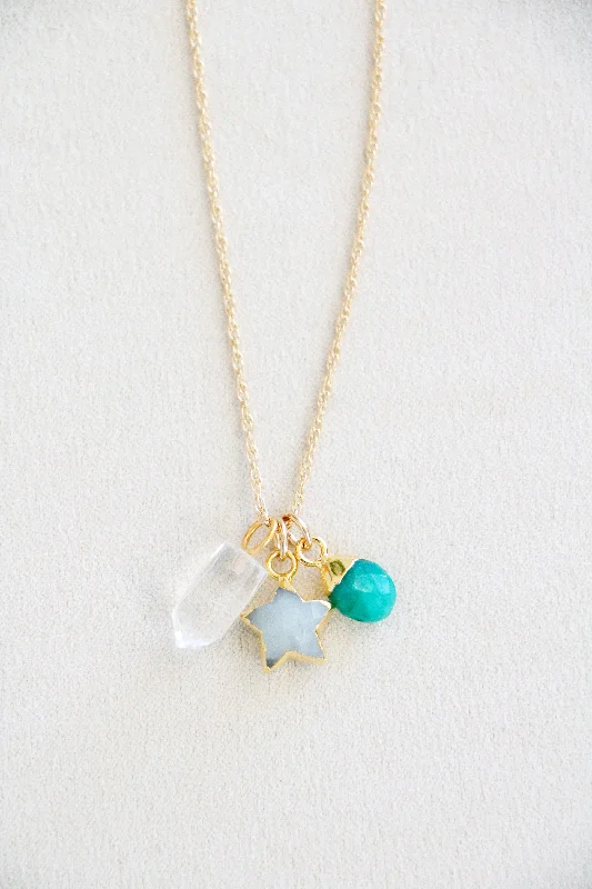 Designer Necklace for Evening-natural gemstone necklace { silver + gold }