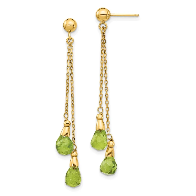 Pearl and Diamond Earrings-Peridot Drop & Dangle Earrings in 14KT Yellow Gold