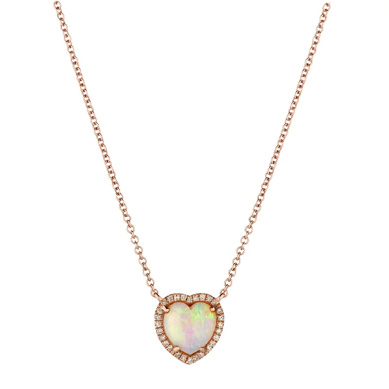 Boho Gemstone Necklace-HEART SHAPED OPAL & DIAMOND NECKLACE