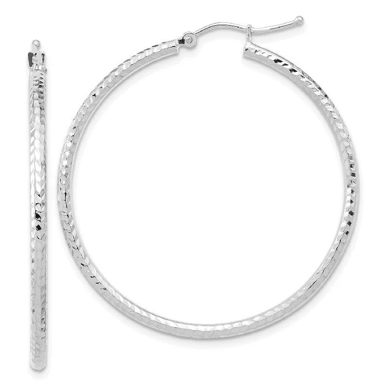 Handmade Silver Earrings-10KT White Gold 40X2MM Diamond-cut Hoop Earrings