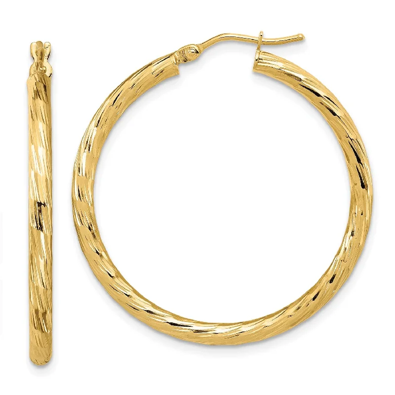 Party Earrings for Women-14KT Yellow Gold 35X33MM Diamond-cut Hoop Earrings