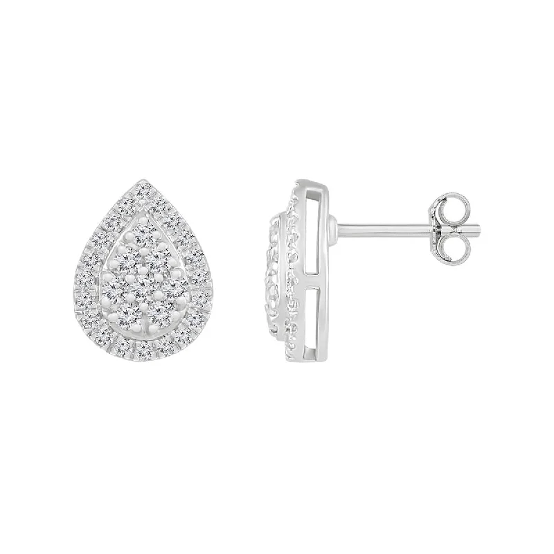 Sparkling Drop Earrings-1/4 CTW Diamond Fashion Stud Pear Shaped Earrings in 10KT White Gold