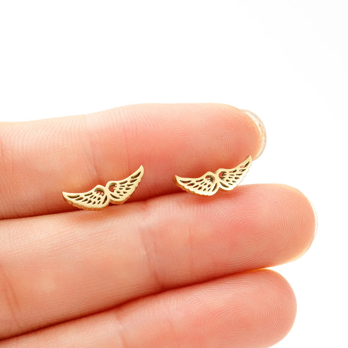 Simple Hoop Earrings-1 Pair Simple Style Wings Polishing Stainless Steel 18k Gold Plated Ear Studs