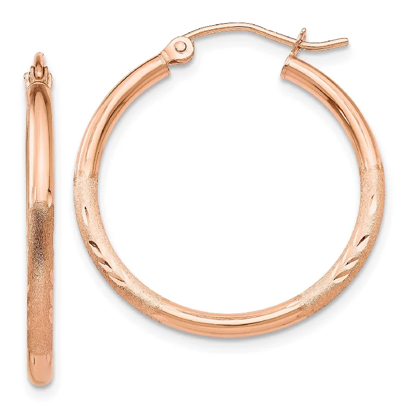 Trendy Earrings for Girls-14KT Rose Gold 25X2MM Diamond-cut Hoop Earrings