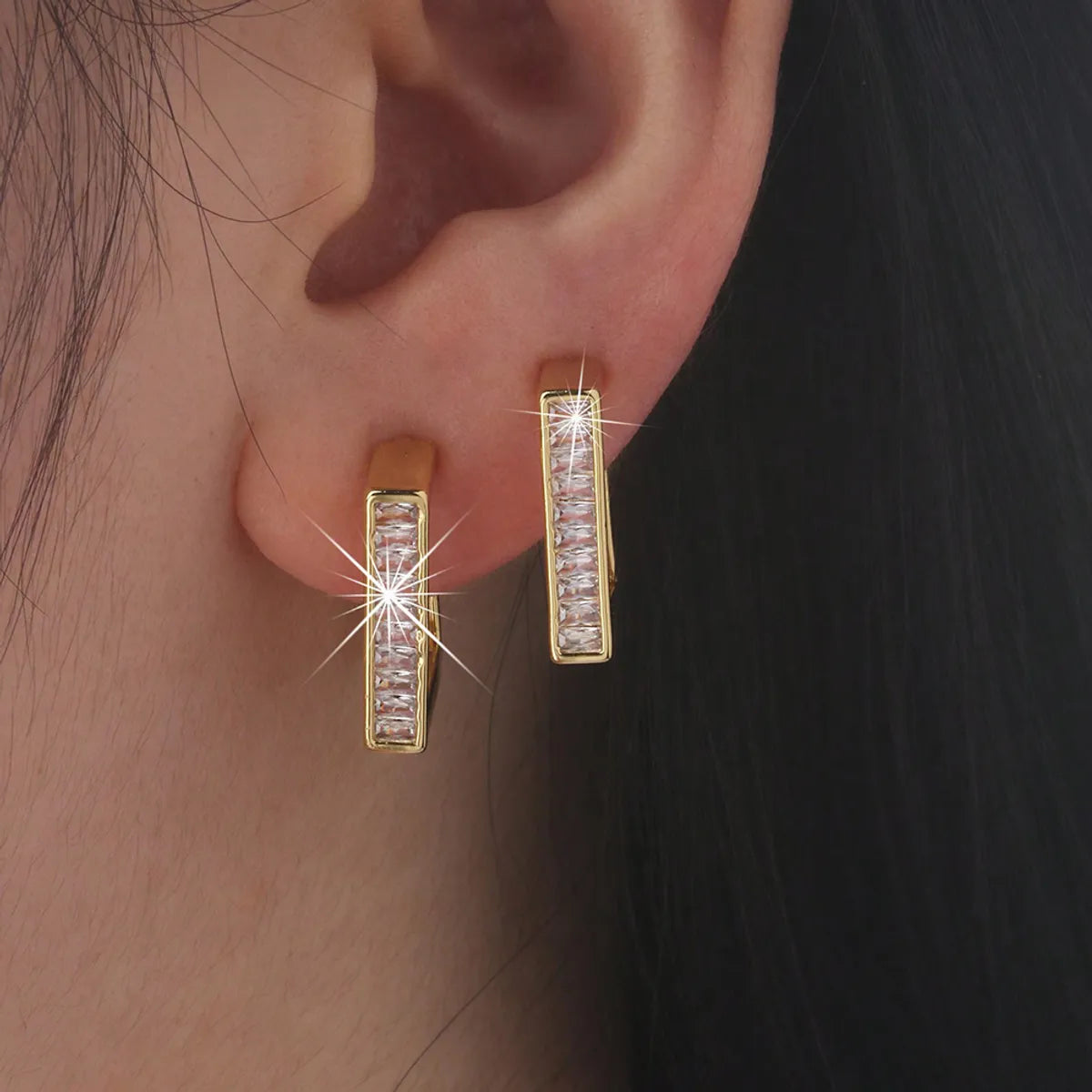 Gold Earrings for Teens-1 Pair Ig Style Geometric Plating Inlay Brass Zircon 18k Gold Plated Ear Studs