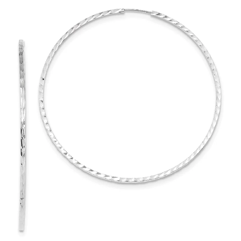 Geometric Earrings for Women-14KT White Gold 59X1.35MM Diamond-cut Endless Hoop Earrings