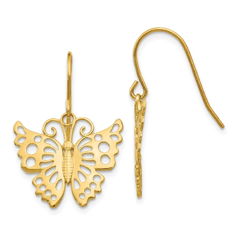 Wedding Earrings with Diamonds-14KT Yellow Gold 27X19MM Drop & Dangle Butterfly Earrings